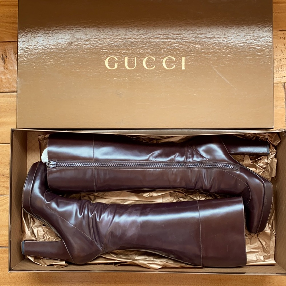 Gucci Beautiful Chocolate platform knee high boots Size 8.5